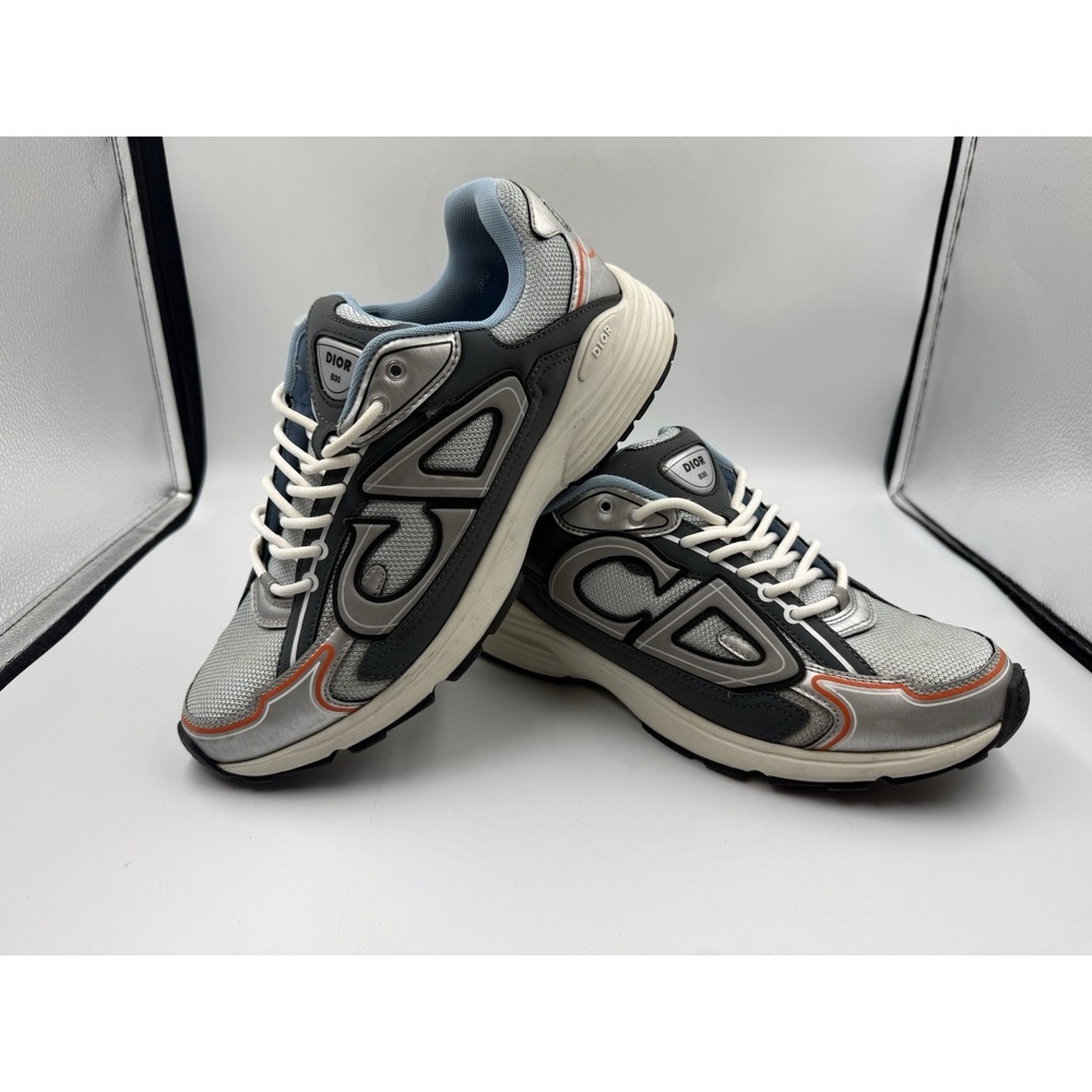 Dior B30 Sneakers Grey Silver Orange Low Top Runner Shoes Men's Size EU 44 US 11